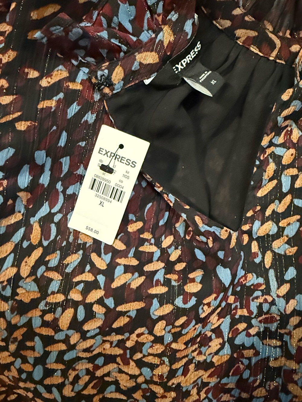 Express Brown Multi-Spot Ruffle Sleeve Tunic - Picture 2 of 2